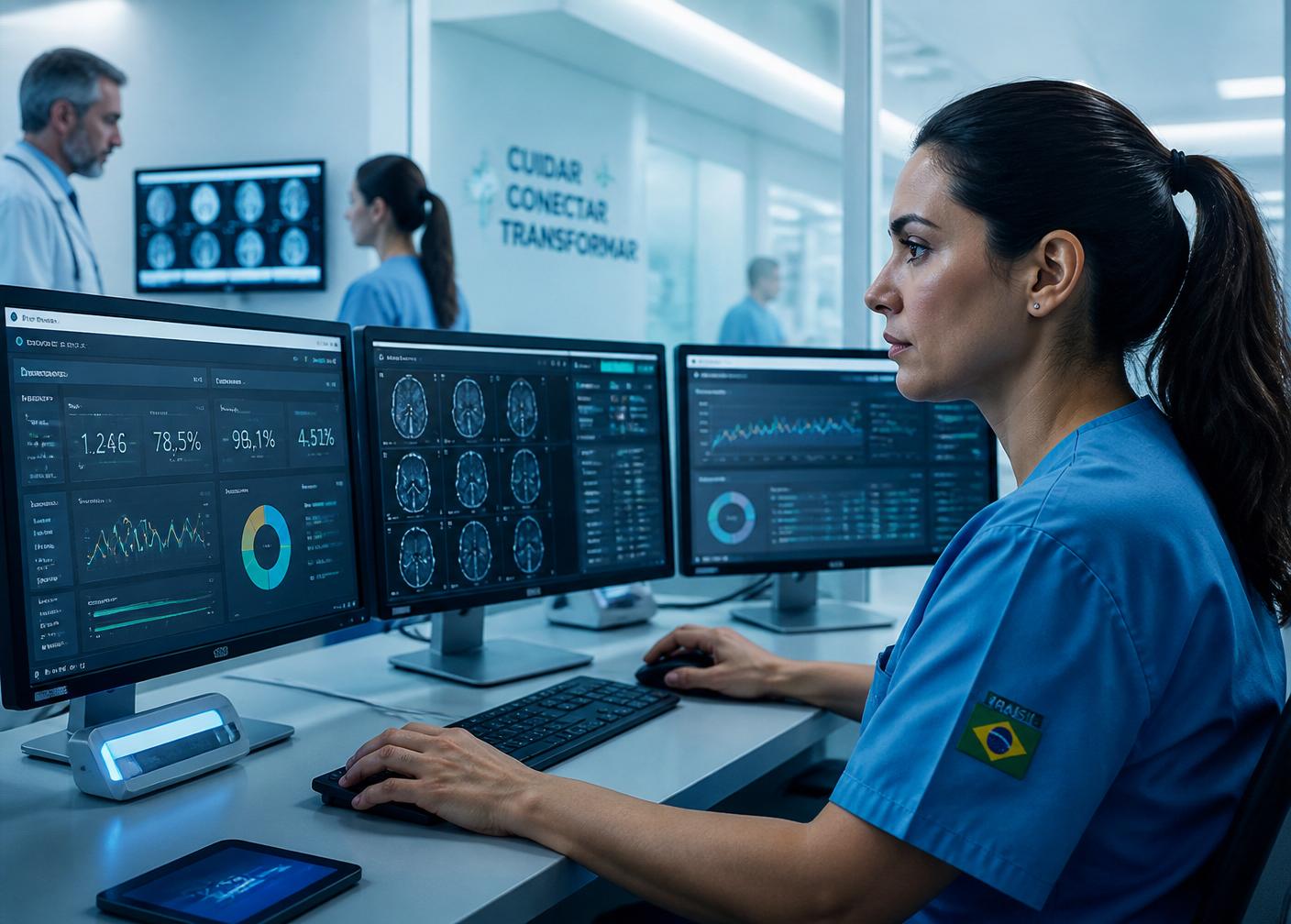 Equipe médica trabalhando com tranquilidade e precisão em ambiente moderno
