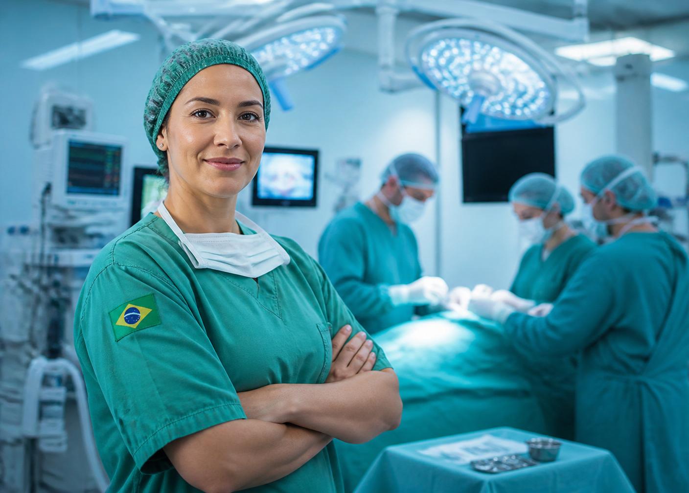 Médico cirurgião confiante em centro cirúrgico moderno e tranquilo